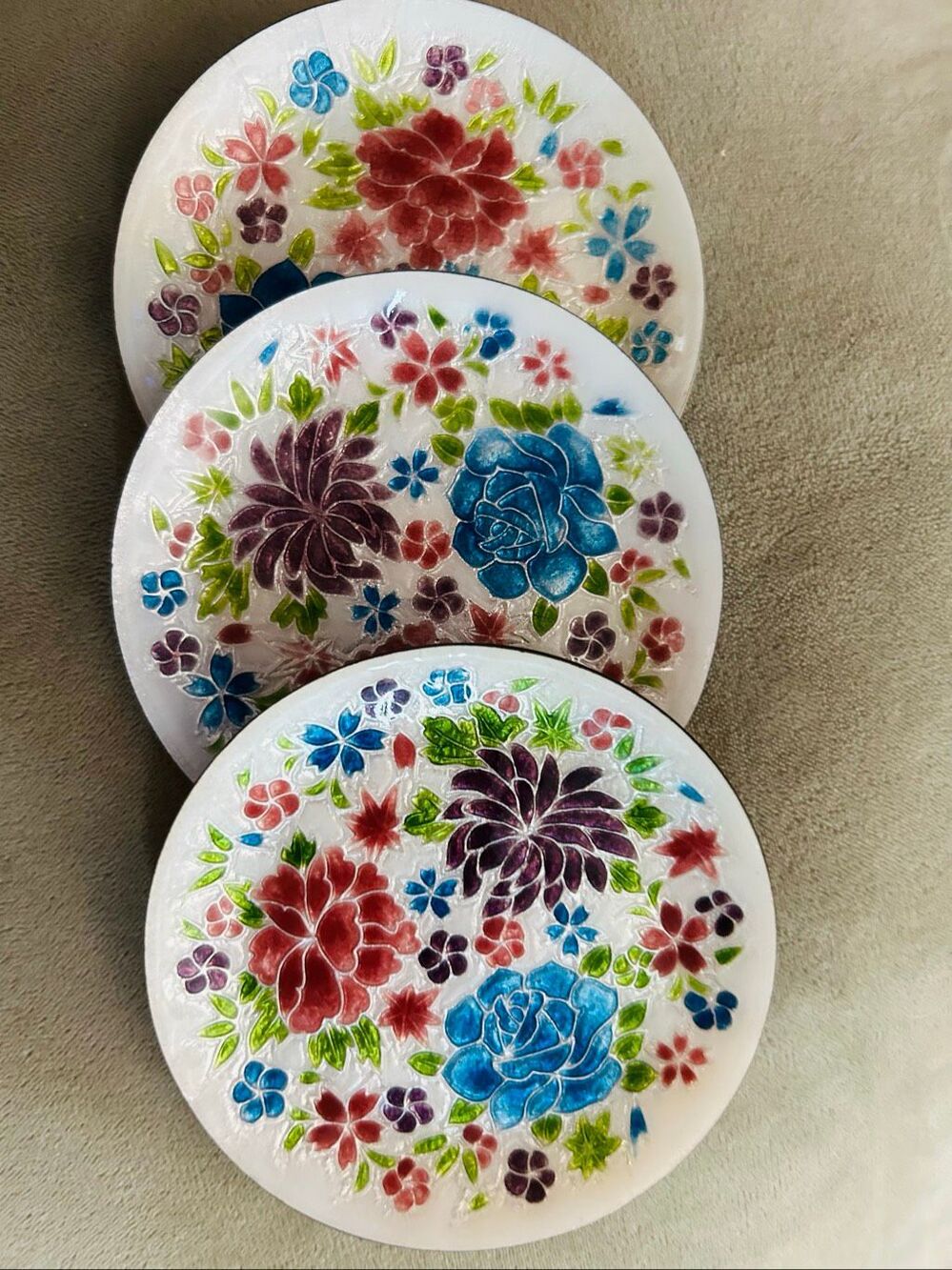 Vintage Ando Japanese Cloisonné Floral Small Plates Trinket Trays - Set of 3
